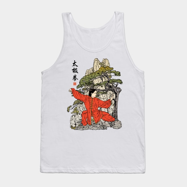 Tai Chi Warrior in the Mountains (Red) Tank Top by erickoo